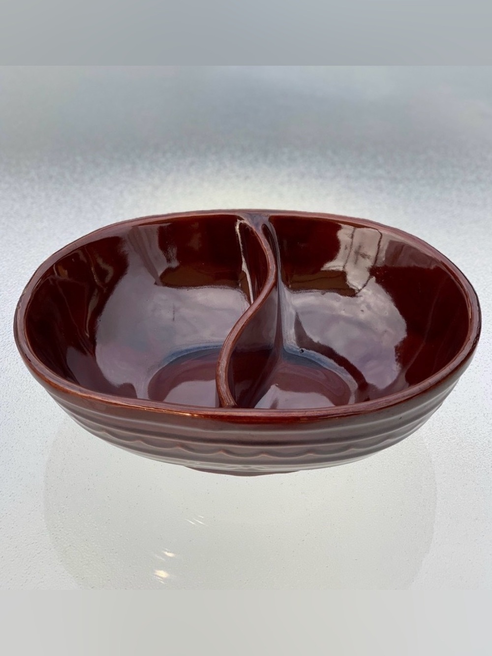Marcrest Mid-Century Modern Oven-Proof Stoneware Divided Serving Dish Bowl